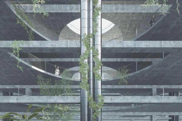Débuts : abri climatique, un dessin de Loris Ellena-Mehl de l'ENSA Paris Malaquais, sous la direction de Colin Reynier