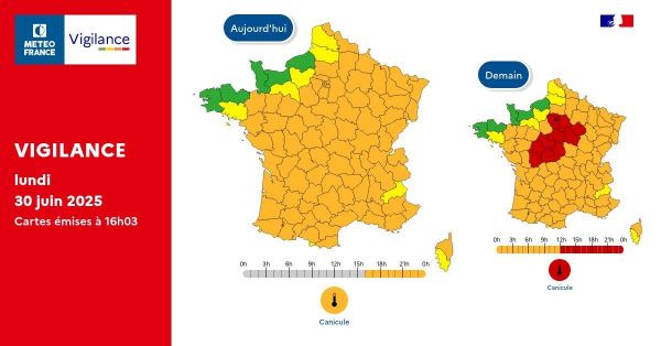 Canicule en France : 16 départements basculent en vigilance rouge mardi, des pointes à 41 °C attendues