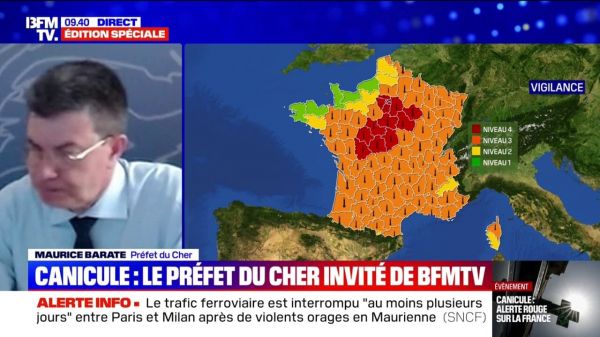 Canicule: c'est la "première fois" que le département du Cher est en vigilance rouge, indique le préfet
