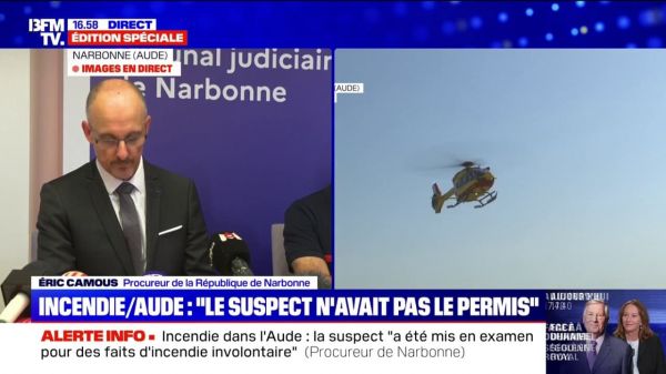 Incendie dans l'Aude: le suspect "ne possédait plus le permis de conduire" au moment des faits, indique Éric Camous, procureur de la République de Narbonne