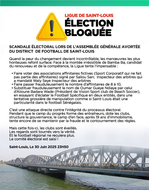 Scandale électoral à Saint-Louis : L'élection du District de football bloquée par des manœuvres frauduleuses