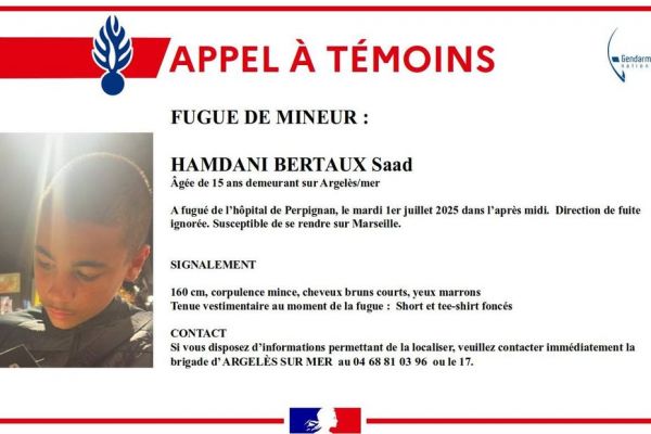 Disparition : l'adolescent de 15 ans s'enfuit de l'hôpital, les gendarmes lancent un appel à témoins pour le retrouver