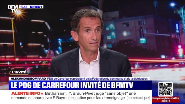Hausse de la TVA sociale: "Je pense que c'est une très mauvaise idée", affirme Alexandre Bompard, PDG de Carrefour et président de la Fédération du commerce et de la distribution