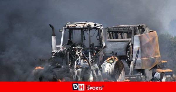 Un tracteur prend feu à Gesves, le champ en partie incendié
