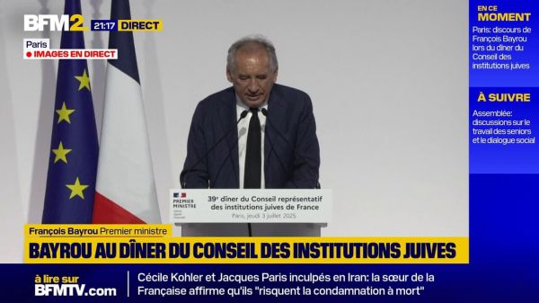 François Bayrou assure "l'amitié indéfectible de la France au peuple d'Israël" au dîner annuel du Crif
