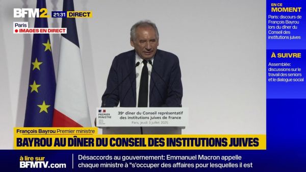 Au diner du Crif, François Bayrou dénonce un "antisémitisme qui se démultiplie" sur les réseaux sociaux