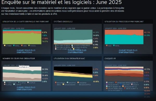 La configuration type de juin 2025, dans Steam, nous réserve une grosse surprise sur le GPU !