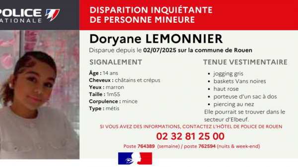 Disparition inquiétante de Doryane, 14 ans : un appel à témoins lancé pour tenter de retrouver l'adolescente introuvable depuis trois jours