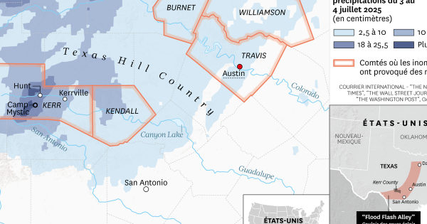 Une carte pour visualiser le "couloir des crues éclair” au Texas
