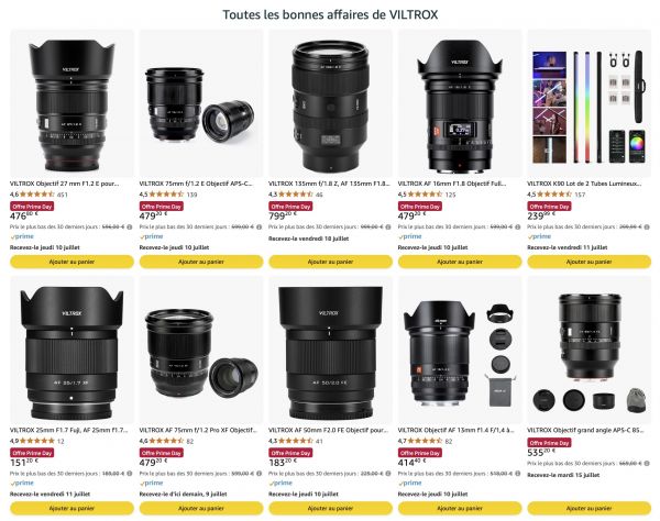 Amazon Prime Day : -20% sur les objectifs Viltrox autofocus, monture Sony E, Nikon Z et Fuji X
