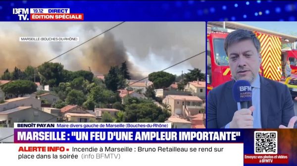 Incendie à Marseille: "Environ 750 pompiers et 220 engins sont engagés sur le terrain", assure Benoît Payan (maire de Marseille)