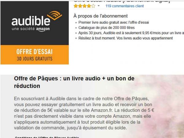 Super affaire : 5€ offerts sans minimum d’achats chez amazon + un livre audio