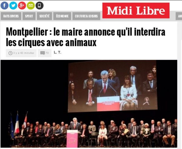 [GROSSE VICTOIRE] Montpellier : le maire annonce qu'il interdira les cirques avec animaux à partir de 2019