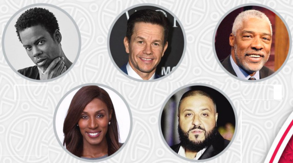 Les juges du Dunk Contest 2018 : DJ Khaled, Julius, Chris Rock, Leslie et Wahlberg, que des spécialistes