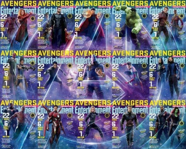 Les personnages de Avengers: Infinity War en couverture de Entertainment Weekly