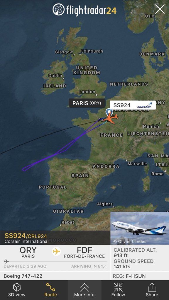 Le vol CORSAIR SS924 ORY-FDF entre Paris et la Martinique  fait demi-tour  pour «problème technique»