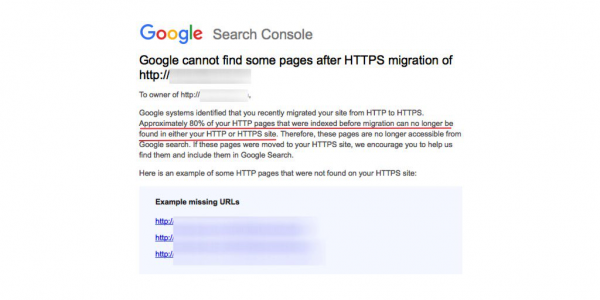 Google Search Console : Alerte de migration HTTP/HTTPS bancale