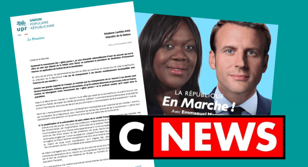 Découvrez le scan de la lettre remise sur le plateau de CNEWS par François ASSELINEAU à Lætitia AVIA, Députée et Porte-Parole de En Marche !, pour réclamer la destitution de Macron.