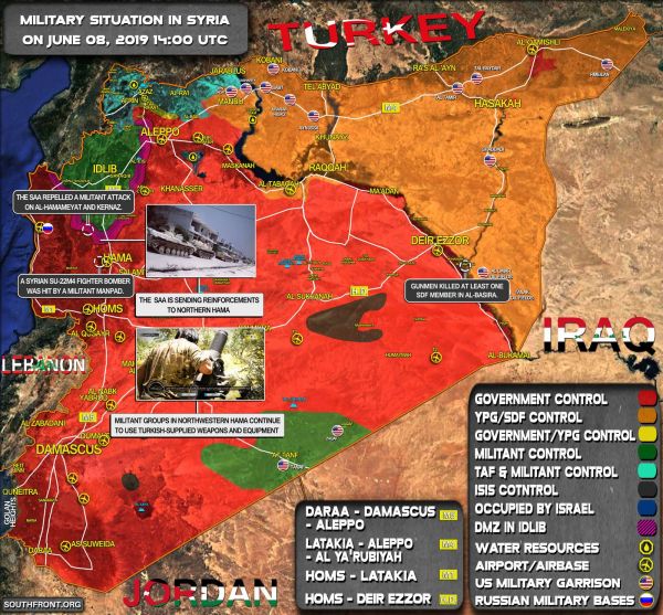 Situation militaire en Syrie au 8 juin 2019 (Southfront)