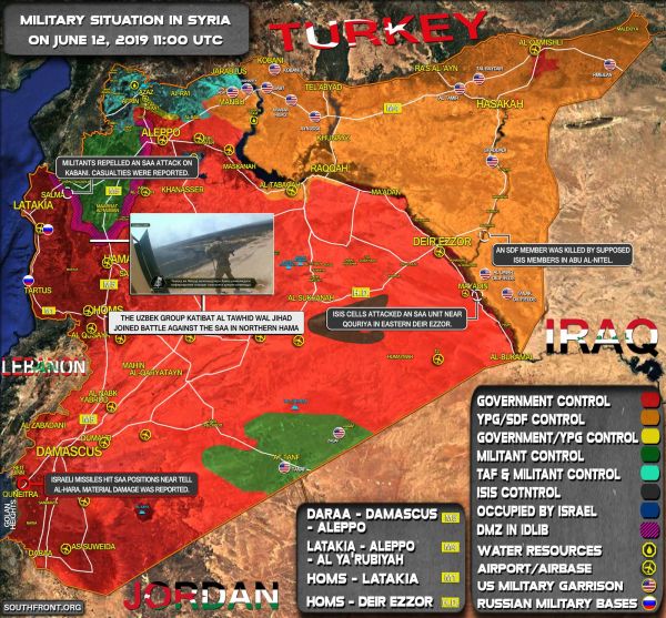 Situation militaire en Syrie au 12 juin 2019 (Southfront)