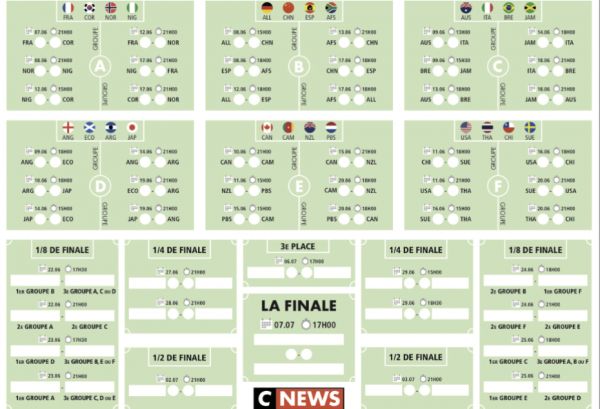 Téléchargez le calendrier de la Coupe du Monde Féminine de football 2019 en PDF