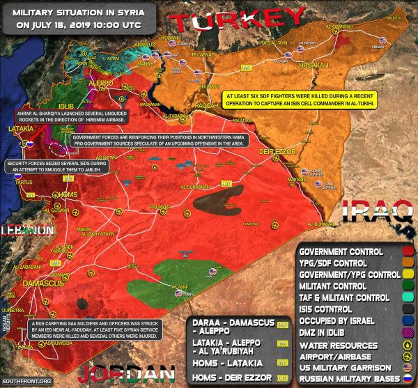 Situation militaire en Syrie au 18 juillet 2019 (Southfront)