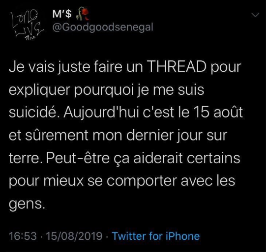 Un tweet suicidaire affole la twittosphère sénégalaise : réelle envie suicidaire ou tentative d'arnaque ?