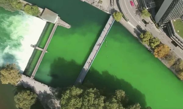 À Zurich, la rivière teinte en vert fluo par des militants écologistes