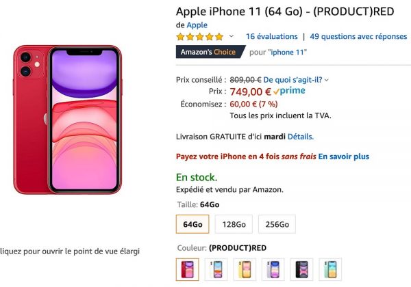 [#BonPlan] -50€ ou -60€ sur tous les iPhone 11 (vendus et expédiés par Amazon)