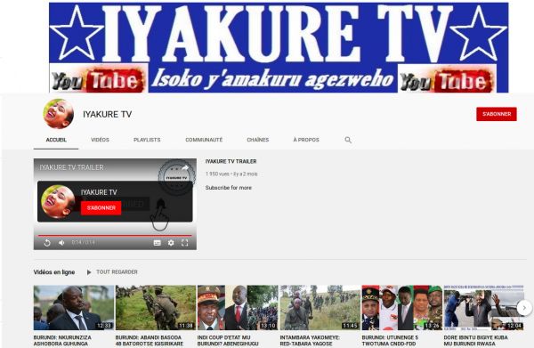 Le Rwanda lance un media de la haine -IYAKURE TV- contre le Burundi