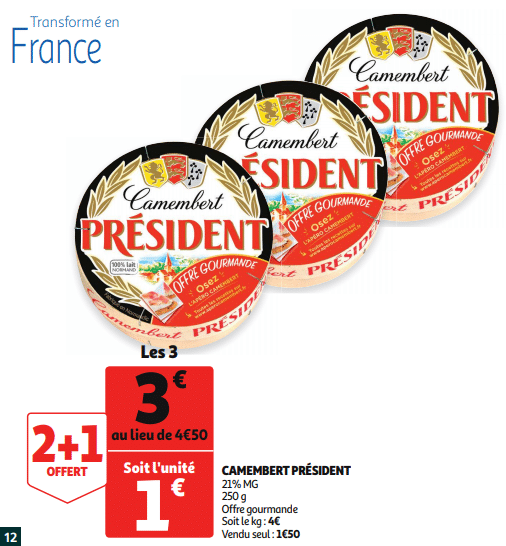 Promo de 1,50€ sur 3 Camembert Président