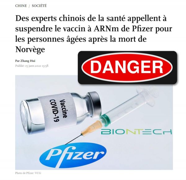 Des experts chinois de la santé appellent à suspendre le vaccin à ARNm de Pfizer pour les personnes âgées après les 23 morts en Norvège