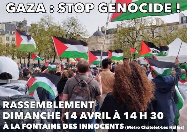 Rassemblement pour la Palestine à Paris dimanche 14 avril