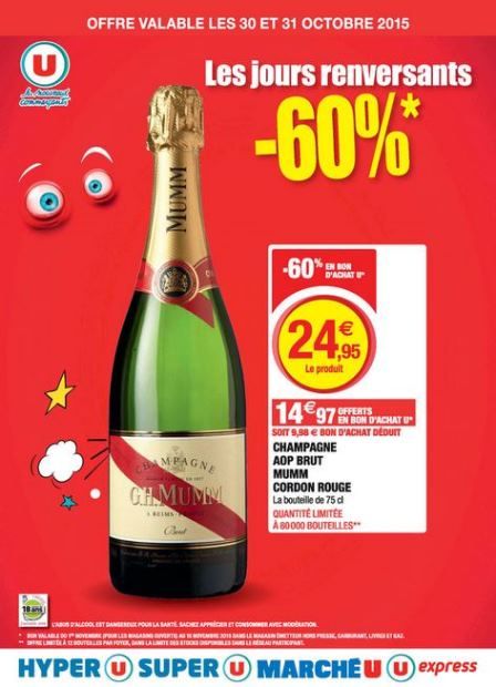 Super U champagne Mumm pas cher pour Noel car à -60%