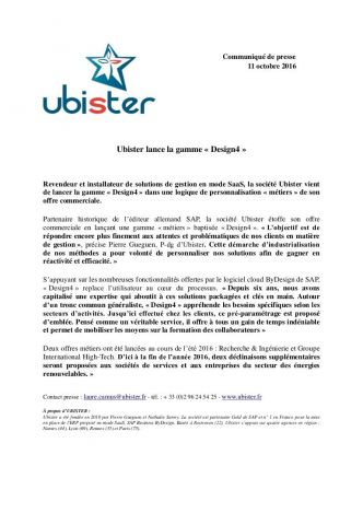 Communiqué de presse : Ubister lance la gamme « Design4 »