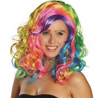 Perruque bouclée multicolore femme : achat Perruques femme