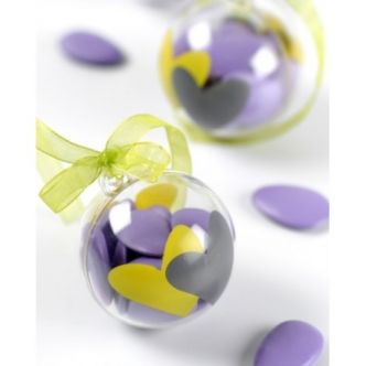 Boule transparente coeur vert anis coeur gris 5 cm les 4 Boules plexi à dragées