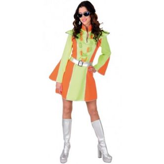 Déguisement Disco Fluo vert et orange femme luxe : Déguisements Disco