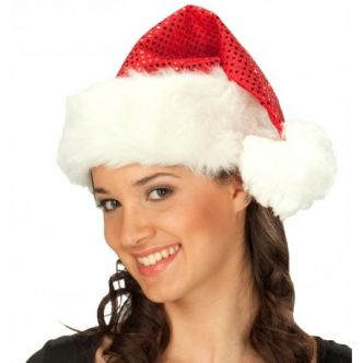 Bonnet de Noël rouge à sequins adulte Bonnet Père Noël à paillettes