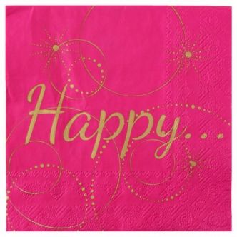 Serviette de table Happy Fuchsia papier les 20 : Serviette papier