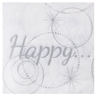 Serviette de table Happy blanc et argent papier x20 : Serviette papier