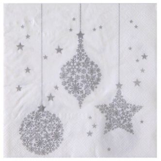 Serviettes de table Flocon de neige argent papier blanc cassé les 20 - Baiskadreams.com