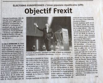 LES « DERNIÈRES NOUVELLES D'ALSACE » CONSACRENT UN ARTICLE AU PREMIER GRAND MEETING DE L'UPR À STRASBOURG.