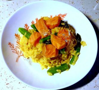 Recette risotto asperges vertes, orange et saumon mariné de Cyril Lignac