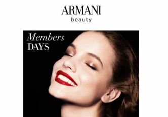 Members Days d’Armani beauty = 20% de remise sur tout le site (parfums, maquillage et soins)