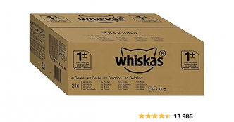 WHISKAS Repas pour Chat - 84 Sachets Fraîcheur 100g - Pâtée pour Chat en Gelée - Poulet / Saumon / Boeuf / Thon - Nourriture Complète & Equilibrée avec des Ingrédients Naturels, Adapté [...]
