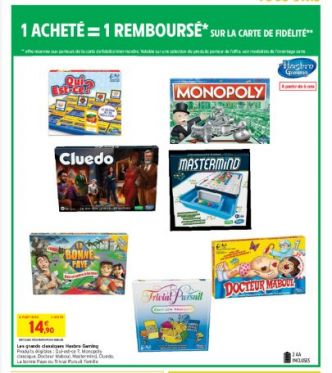 3 jeux Hasbro 100% remboursés chez INTERMARCHE !! (monopoly , bonne paye ,cluedo …)