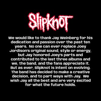 Jay Weinberg n'est plus batteur de Slipknot, le groupe dans son message indique que c'est pour faire évoluer...