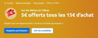 Bon plan bières chez Carrefour : 5€ offerts pour 15€ d’achats