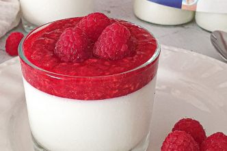 Panna cotta au yaourt de brebis et aux framboises
